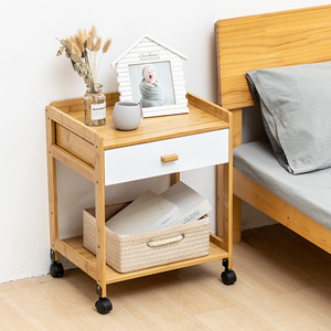 Simple Bedside <b>Table</b> <b>Bamboo</b> Wood Mobile Storage Cabinet With Drawer For Bedroom Nightstand - Product Image 1