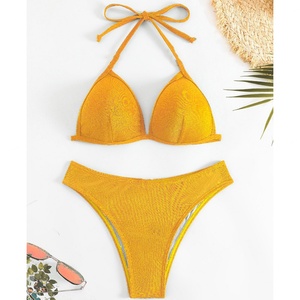 Conjunto de Bikini de Dos Piezas Negro Personalizado con Textura Arrugada, Diseño Sólido, Secado Rápido, Ecológico, Traje de Baño para Mujer, Ropa de Playa a la Moda - Product Image 4