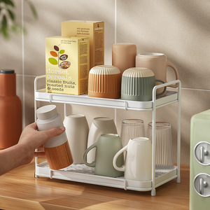 Double Layer Cup Holder Water Glass Storage Rack Drain <b>Tray</b> For Kitchen Desktop Organizing - Product Image 2