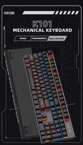 Mới Tiếng Anh Bố Trí 104 Phím Màu Xanh Trục Ergonomic Bàn Phím Cơ Khí Màu Đen USB type-C <span class=keywords><strong>LED</strong></span> Hỗn Hợp Màu Backlit Bàn Phím Có Dây - Product Image 2