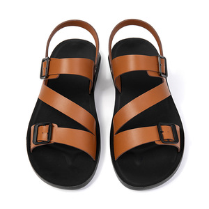 Sandalias Cruzadas para Hombre, Verano, Casuales, Cuero Genuino, Suela de Goma Antideslizante, Punta Abierta, Correa con Hebilla, Tallas 39-47 - Product Image 2