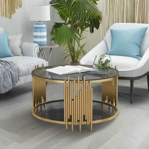 Журнальный столик в стиле середины века из золотистой нержавеющей стали для домашнего бара - Product Image 3