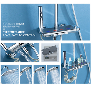 Mezclador inteligente con pantalla digital con pistola de luz LED, juego de Sistema mezclador de ducha con llave de piano de latón de lujo gris blanco <span class=keywords><strong>Griferia</strong></span> - Product Image 6