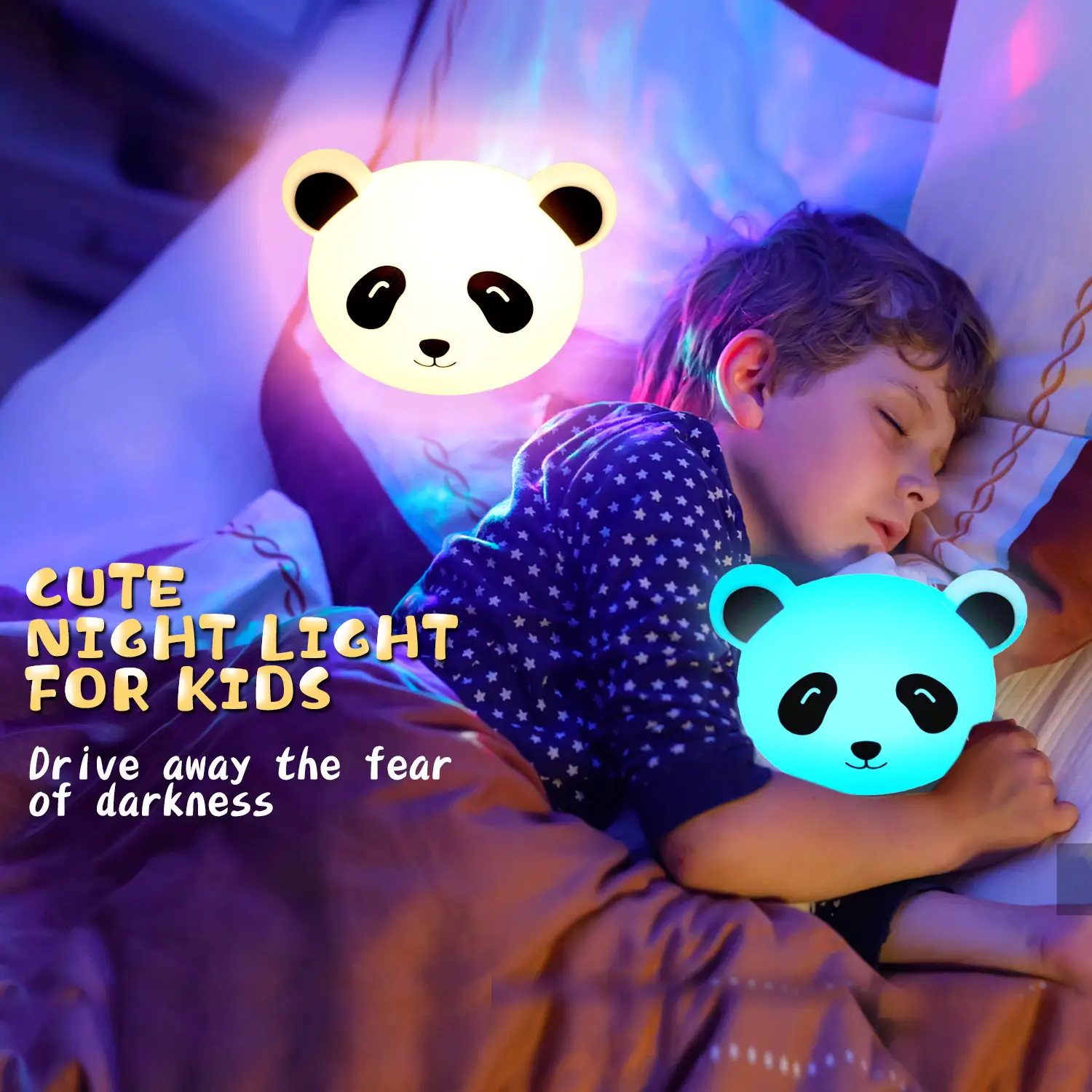 RoHS EMC FCC LFGB 3D LED รูปแพนด้า USB ชาร์จได้โคมไฟกลางคืนซิลิโคนไฟกลางคืนสำหรับห้องเด็ก