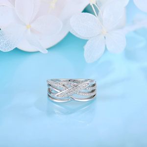 Gioiello di fidanzamento per matrimonio X anelli a fascia incrociata 925 anello in zirconio cubico con nodo celtico infinito in argento Sterling - Product Image 3