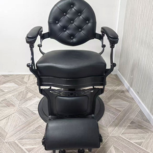 Fauteuil de barbier inclinable robuste noir, réglable hydrauliquement, avec base ronde et repose-pieds - Product Image 4