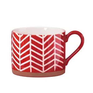Оптовая продажа, Большая Керамическая кофейная кружка ручной работы, 15 унций, с логотипом на заказ, красная фарфоровая керамическая кружка с ручной росписью, чайные чашки для офиса и дома