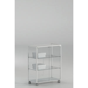 Vitrine encadrée en aluminium 71x37x90 cm blanche avec portes verrouillables en verre trempé, étagères réglables sur roulettes - Product Image 1