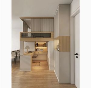 Appartement moderne adulte chambre à coucher château lit mezzanine design lit haut en bois décor avec bureau et placard - Product Image 2