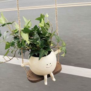 <span class=keywords><strong>Pot</strong></span> de fleurs suspendu en résine moderne avec visage souriant et trou de drainage pour balcon intérieur/extérieur et décoration de jardin domestique - Product Image 5