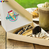 Boîte en papier biodégradable pour crêpes, forme spéciale triangulaire, personnalisable avec logo, en matériau alimentaire 100% jetable, différentes tailles.