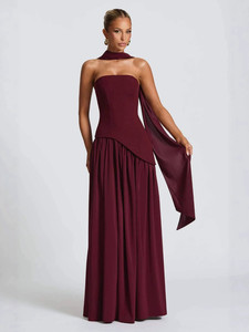 Robes de <span class=keywords><strong>Demoiselle</strong></span> <span class=keywords><strong>d</strong></span>'<span class=keywords><strong>Honneur</strong></span> Sans Bretelles pour Femmes, <span class=keywords><strong>Robe</strong></span> de Soirée Formelle en Satin Froncé avec Fente et Corset, <span class=keywords><strong>Longue</strong></span> Écharpe Incluse - Product Image 2