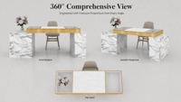 Table de manucure en marbre de luxe sur mesure avec cadre doré et chaise ergonomique rembourrée pour salon de beauté, magasin de vente au détail