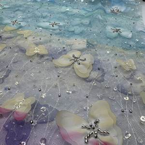 Tela de <span class=keywords><strong>Tul</strong></span> con Lentejuelas y Bordado de Mariposas 3D en Color Degradado, Diseño Más Reciente de 2025, para Decoración de Bodas de Ensueño - Product Image 5