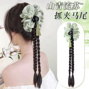 Trenzas trenzadas con clips, rizos largos y fluidos, estilo tinta de tóner, borlas, peluca de moño tradicional chino, cola de caballo - Product Image 2