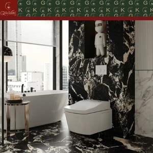 Dalles <span class=keywords><strong>de</strong></span> marbre noir Nero Marquina GOLDKING pour revêtement mural et sol <span class=keywords><strong>de</strong></span> salle <span class=keywords><strong>de</strong></span> bain, polies, grand format, découpe sur mesure, taille jumbo - Product Image 2