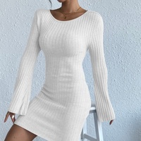 Robe moulante tricotée sexy unie sans dos pour femme, avec manches évasées, style bodycon – Fabricant de tricots