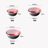 Grosir mangkuk bulat Takeaway Jepang merah & hitam mangkuk plastik sekali pakai mie Ramen