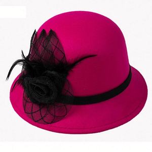 Wholesale Spring and Autumn New Elderly Women Woolen Net Flower Bowler Hat Old Lady Pot Winter Wool Fedora Hat - Product Image 4