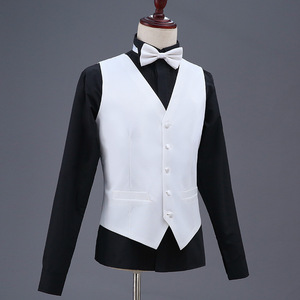 Gilet Professionale Bianco per Matrimoni <span class=keywords><strong>e</strong></span> Feste, Uniforme per Camerieri di Hotel <span class=keywords><strong>e</strong></span> Ristoranti, con <span class=keywords><strong>Papillon</strong></span> <span class=keywords><strong>e</strong></span> Grembiule - Product Image 4