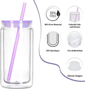 كوب بتصميم كرة الثلج بسعة 16 أونصة، صديق للبيئة، معزول بجدار مزدوج من البلاستيك، تصميم نحيف مع جليتر، غطاء من مادة البولي كربونات وماصة، لهدايا الشاي والنبيذ - Product Image 6