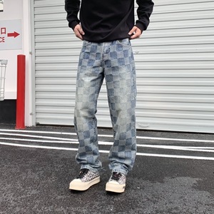 Bulk <strong>Men</strong> <strong>Jeans</strong> Price Baggy Vintage <strong>Dark</strong> <strong>Jeans</strong> <strong>Men's</strong> Patchwork Denim Pants Plaid <strong>Jeans</strong> - Product Image 1