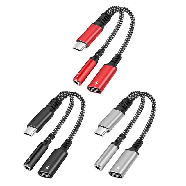 High 10W 2in1 USB-C 3.5mm Aux Audio Jack Adapter 0.2m Nylon Braid 3A for Data Transfer Compatible IPhone15 Other Type C Devices