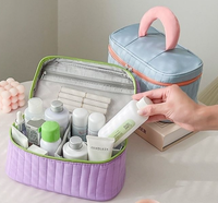 Nouvelle Trousse de Maquillage Matelassée 2026 Grande Capacité, Sac Cosmétique de Voyage avec Poignée Rembourrée Couleur Contrastante, Organisateur de Toilette Portable
