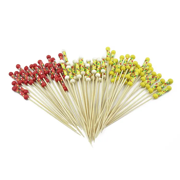 Jimao-brochetas desechables de bambú para fiesta, palitos de bambú redondos y naturales, personalizados, 12cm
