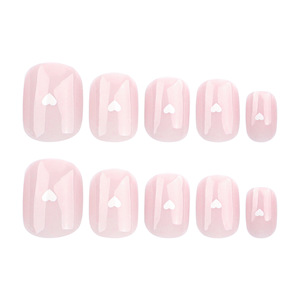 Ongles à presser personnalisables et en gros, minimalistes, rose nude, en ABS, courts, carrés, avec accent cœur blanc, 24 pièces - Product Image 4