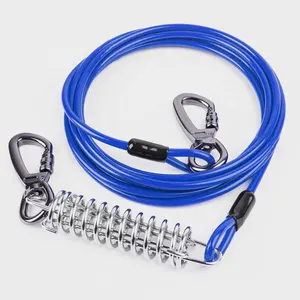 Premium Sturdy Wire Rope Tie Out Cable 10ft 20 foot 25 feet with Spring are Safe for Dogs Outside Yard or Camping Heavy Duty
