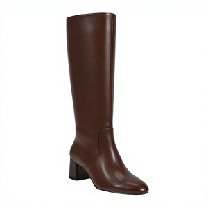 Western <b>Ladies</b> Chunky Heel <b>Knee</b>-<b>High</b> <b>Boots</b> Round Toe <b>Black</b> PU EVA Insole Zipper Closure - Product Image 4