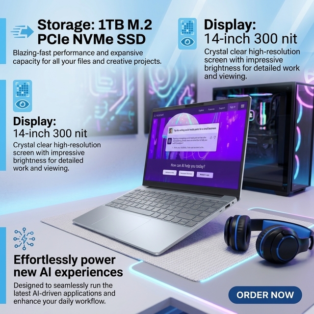 Inspiron 14 Plus 2025 14" Laptop, Intel Core Ultra 5, 32GB RAM 1TB SSD, 2.5K 120Hz Screen, Silver, 2-Year Warranty