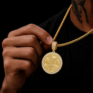 Collier Hip Hop pour Homme, Pendentif en forme de pièce de <span class=keywords><strong>50</strong></span> Peso Mexicain, motif Ange de la Liberté, entièrement micro-pavé de zircon, bijoux bling-bling, vente en gros - Product Image 4