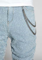 Jean pour homme Y2K, coupe slim évasée, déchiré et vieilli, en denim bleu délavé, streetwear personnalisé de haute qualité, OEM ODM, collection 2026