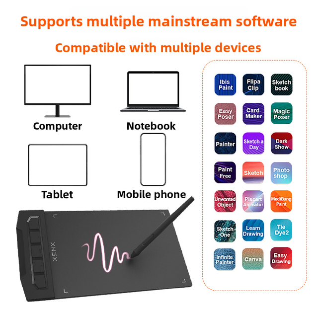 Ultra-Thin USB 8192 Pressure Graphics Tablet with 5080 LPI and 5 Buttons Battery-Free Pen for Digital Artists