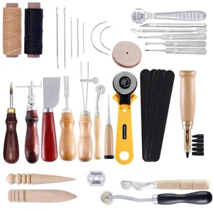 L96 37pcs Set di strumenti per cucire in pelle fai da te con scanalatura regolabile per strumenti di lavoro artigianali in pelle