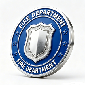 Moneda Conmemorativa Personalizada de Desafío de Bomberos, Plateada, Impresa con UV, de Doble Cara, Coleccionable, de Metal, con Hacha y Hidrante - Product Image 5