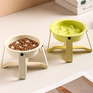 Gamelle en céramique pour chat et chien à alimentation lente, gamelle surélevée anti-étouffement avec support métallique, gamelle surélevée mignonne et pastel pour animaux de compagnie - Product Image 6