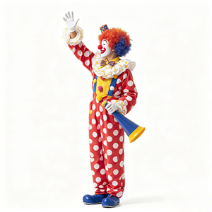Disfraz de <span class=keywords><strong>Payaso</strong></span> para Hombre, Mono Rojo con Puntos, Cuello con Volantes, Guantes y Cuerno, Traje de Cosplay para Halloween y Carnaval para Adultos - Product Image 3