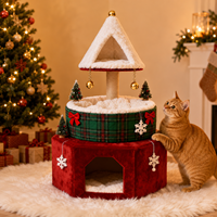 Arbre à chat de Noël OEM personnalisé, 3 niveaux, 90 cm, en peluche, avec poteau en sisal, lit douillet, tanière, clochette et jouets pour 2 à 3 chats, logo ODM