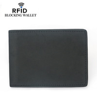 Pemegang kartu kredit saku depan kustom tipis ramping desain minimalis dompet kartu kulit asli penghalang RFID untuk pria