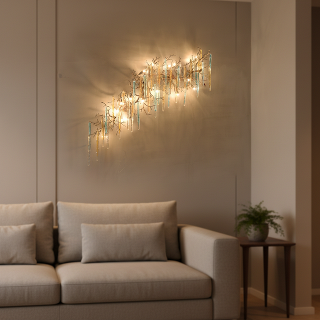 Modern Luxury Brass Branch Wall Sconce Crystal Wall Lamp for Bedroom Bedside Living Room Aisle Corridor Gold Light