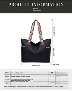 Borsa tote impermeabile in nylon Oxford per donna con stampa, tracolla, tasche con cerniera, scomparto laterale, logo personalizzato, OEM, vendita all'ingrosso - Product Image 2