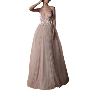Vestido de novia largo de tul con bordado floral, cuello halter, espalda descubierta, línea A, para fiesta de bodas - Product Image 3