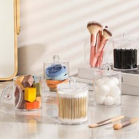 AMZ Hotselling Boîte de conserve en plastique transparent pour apothicaire Set Qtip Holder Dispenser Vanity Makeup Storage Organizer