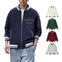 Blouson de baseball décontracté pour homme avec fermeture éclair et col montant, logo personnalisé sur le devant, en tissu polyester-coton 320g, style universitaire DTG