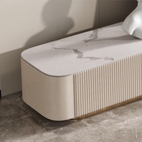 Meuble TV surdimensionné avec tiroirs, console de salon de luxe, finition marbre blanc et or, meuble de salon