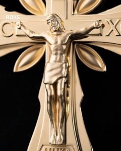 Colgante de Cruz de Jesús Barroco de 20 cm, Oro de 9K-18K con Cadena Cubana - Joyería Católica y Ortodoxa Certificada para Sacerdotes - Product Image 6