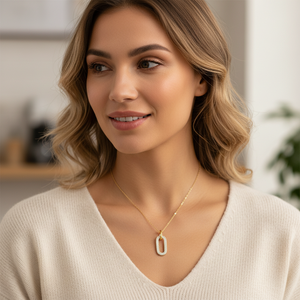 Collana con Pendente Ovale Personalizzato in <span class=keywords><strong>Argento</strong></span> <span class=keywords><strong>925</strong></span> Placcato Oro 18K/Oro Rosa - Gioielli Minimalisti con Moissanite VVS per Donne - Product Image 4